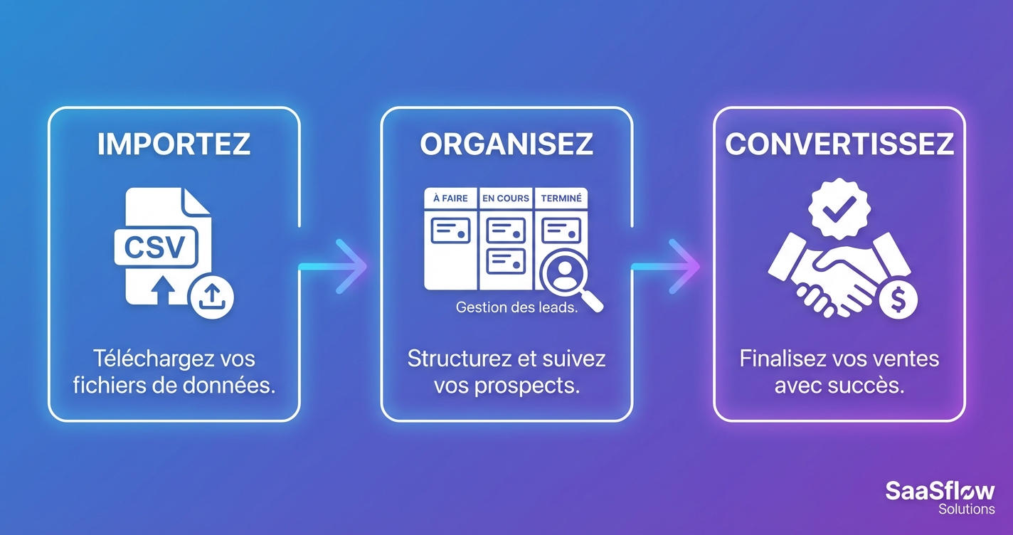 Les 3 étapes pour commencer avec Prospect Hub - création compte, import leads, organisation pipeline